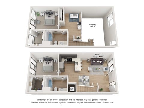 Floor plan for 2 beds, 2 baths, 1107 sqft